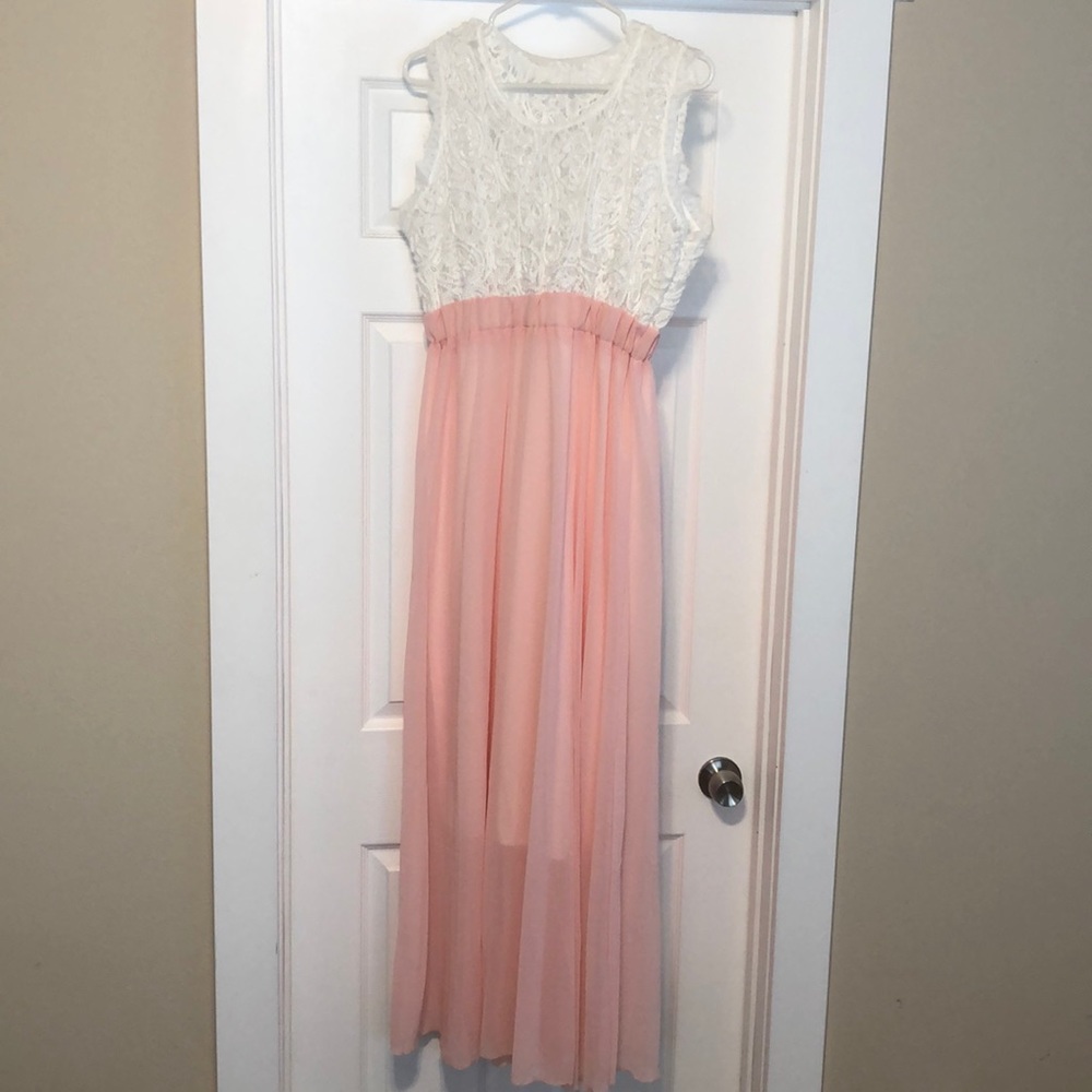 Pink and white maxi dress